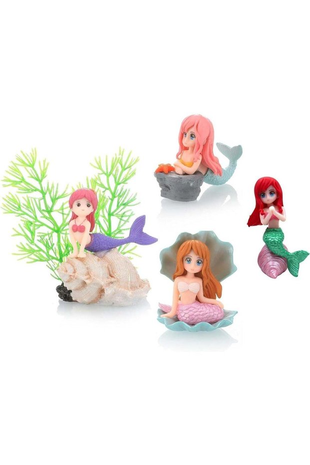 4 Pack Mermaid Fish Tank Decorations, Miniature Mermaid Figurines, Aquarium Cute Little Ornament, I