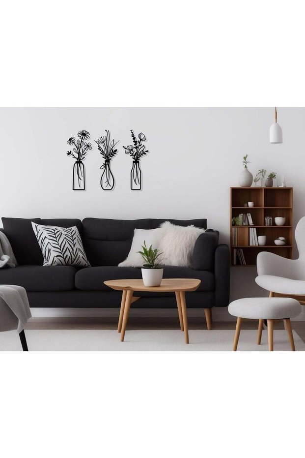 3 Pieces Metal Flowers Wall Arts - Rustic Farmhouse Decor Beige Minimalist Flower Wall Decors for L