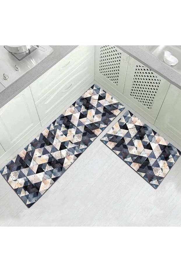 2-Piece 3D Geometric Pattern Rugs Fashion Modern Area Non-Slip Floor Carpet For Living Room Bedroom