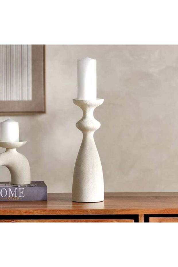 Livi Polyresin Candle Holder 10x10x32cm - Beige - 112HEL9900644