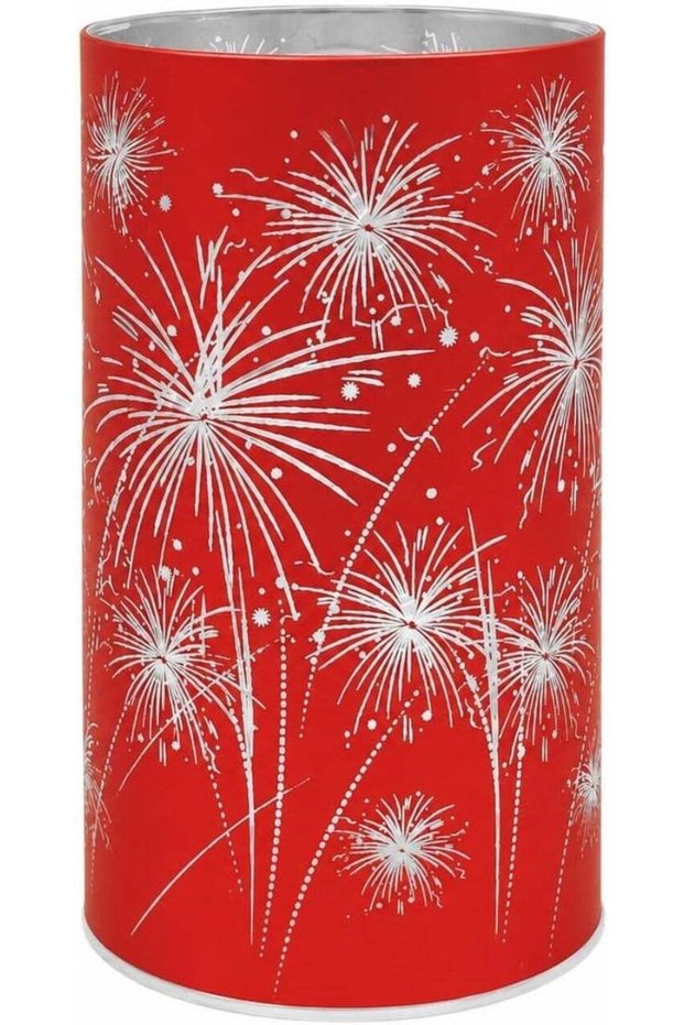 LED Hurricane Lantern, Firework Glass Candle Holders, Red | with Warm White Lights, Battery Operate