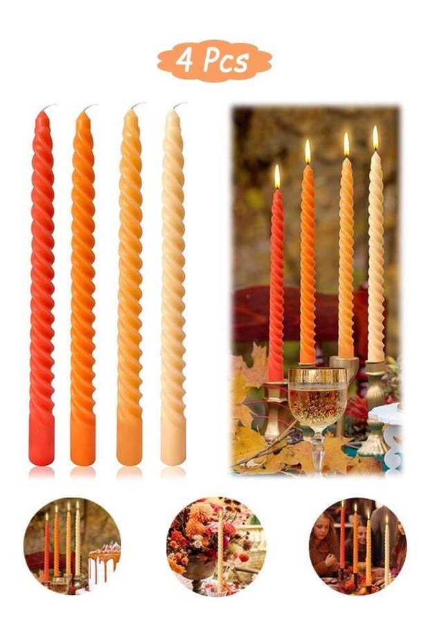 4 Pcs 25cm Spiral Taper Long Candles with Cotton Wicks- Unscented and Smokeless Long Burning Twiste