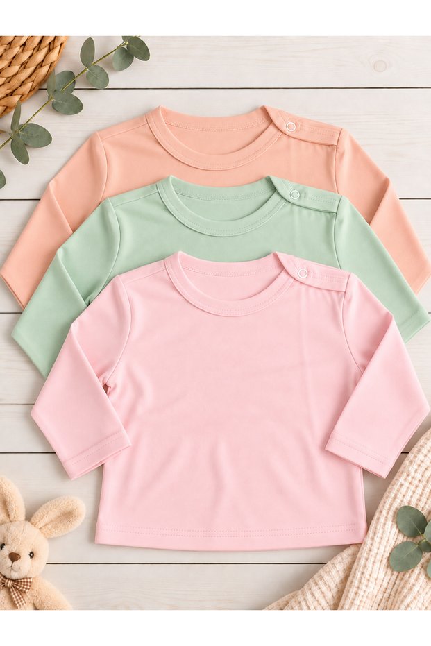 100% Cotton Unisex 3-Piece Long Sleeve Thin Seasonal Baby T-Shirt / Girls' and Boys' T-Shirt
