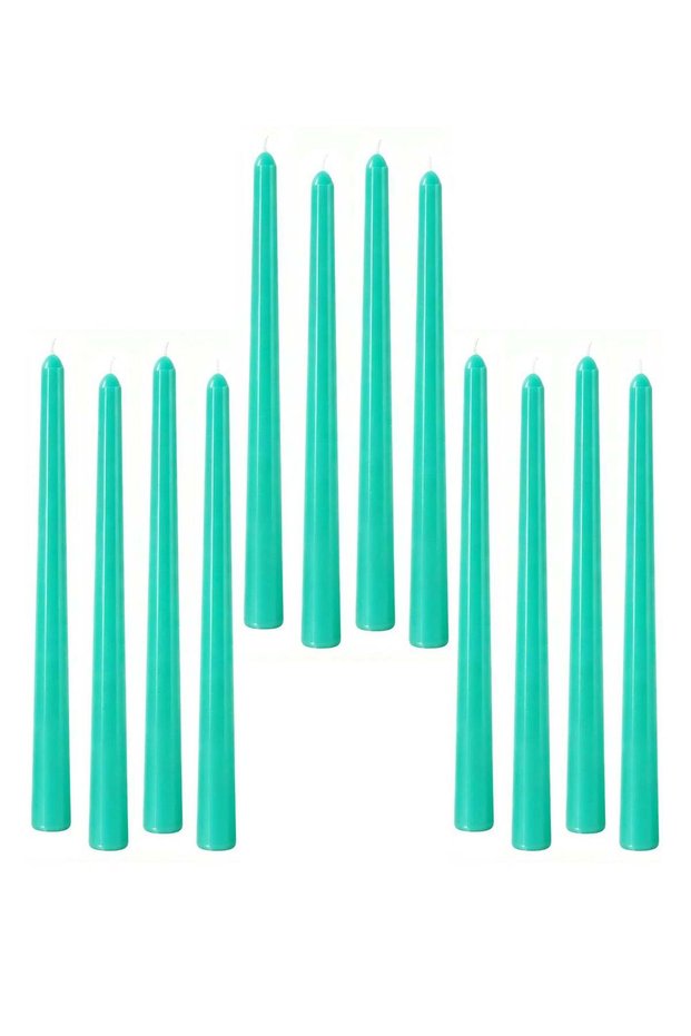 12 Pcs Green Taper Candles - 10 Inch 25cm 0.87 Inch 2.2cm Diameter Unscented Smokeless Dripless Dec