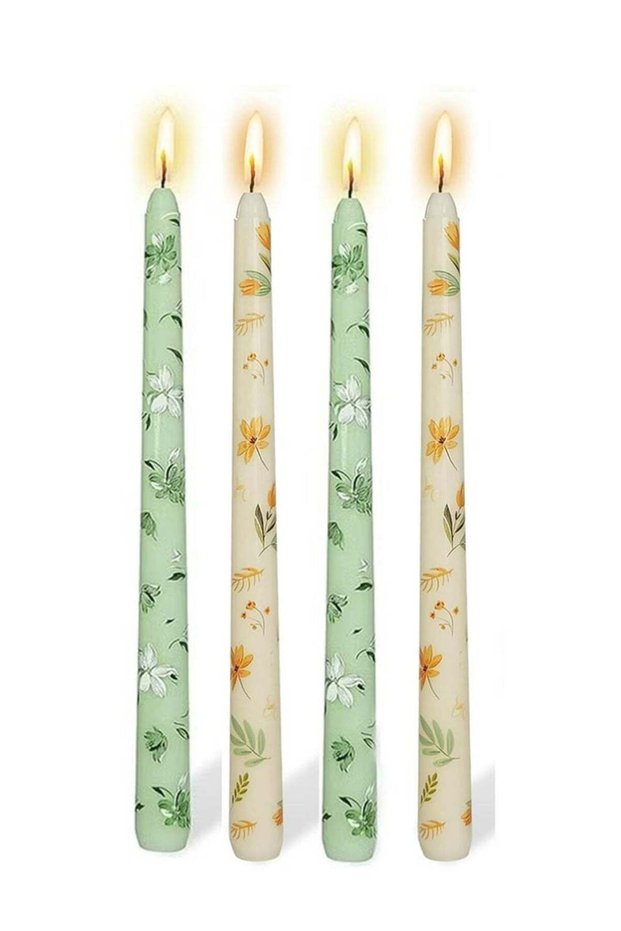 Printed Taper Candles Set of 4,Handmade Drip Candle,10 Inch Long Tapered Candle Sticks for Wedding