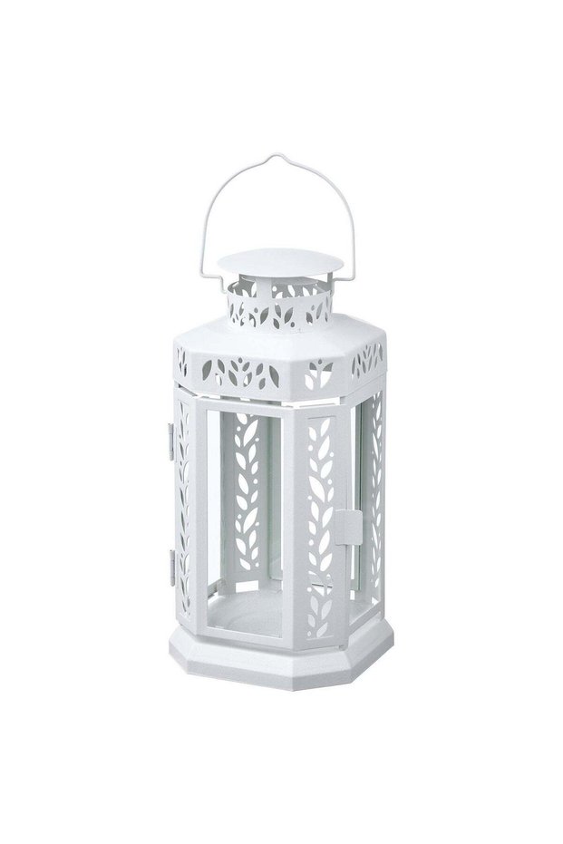 Lantern for Block Candle, In/Outdoor White Metal & Glass, 28 cm