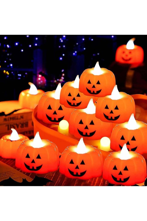 12 Pack Pumpkin Tea Lights Candles, LED Pumpkin Lights