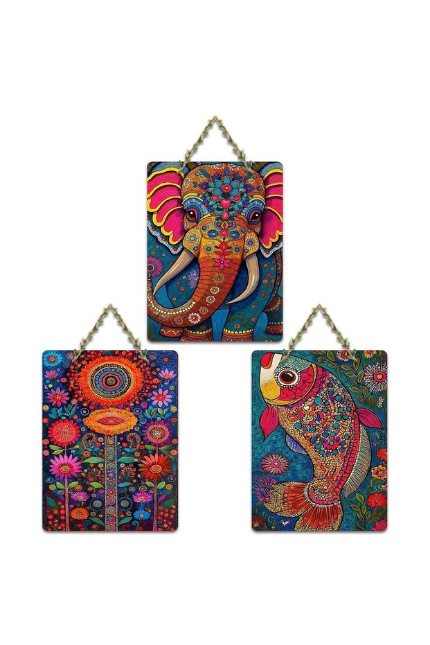 ARS® Artistic Elephant & Fish Designer Wooden Art Decoration Set of 3