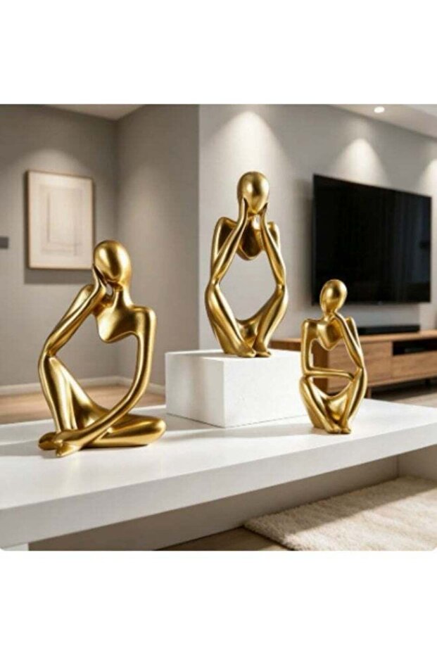 3 Pack Modern Resin Table Decorations, Luxury Minimalist Desktop Ornaments, Artistic Smooth Line Sc