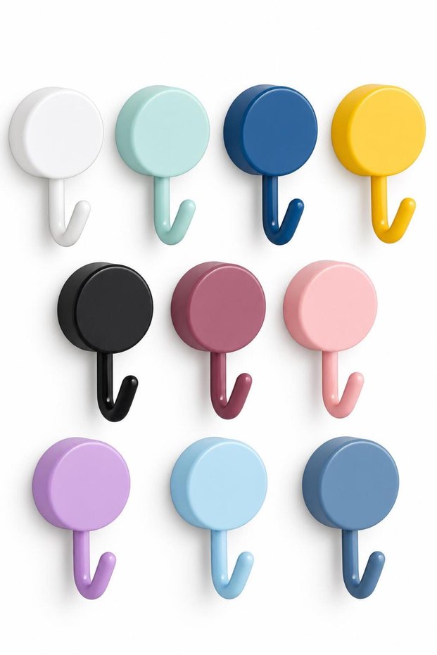 10 Pieces of Colorful Adhesive Hanger Hooks – No Drilling Required Kitchen Towel and Key Hanger