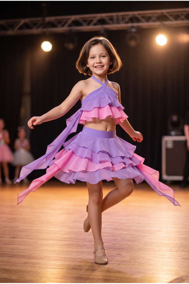 Pink Lilac Girl Child Crop Skirt Dance Costume