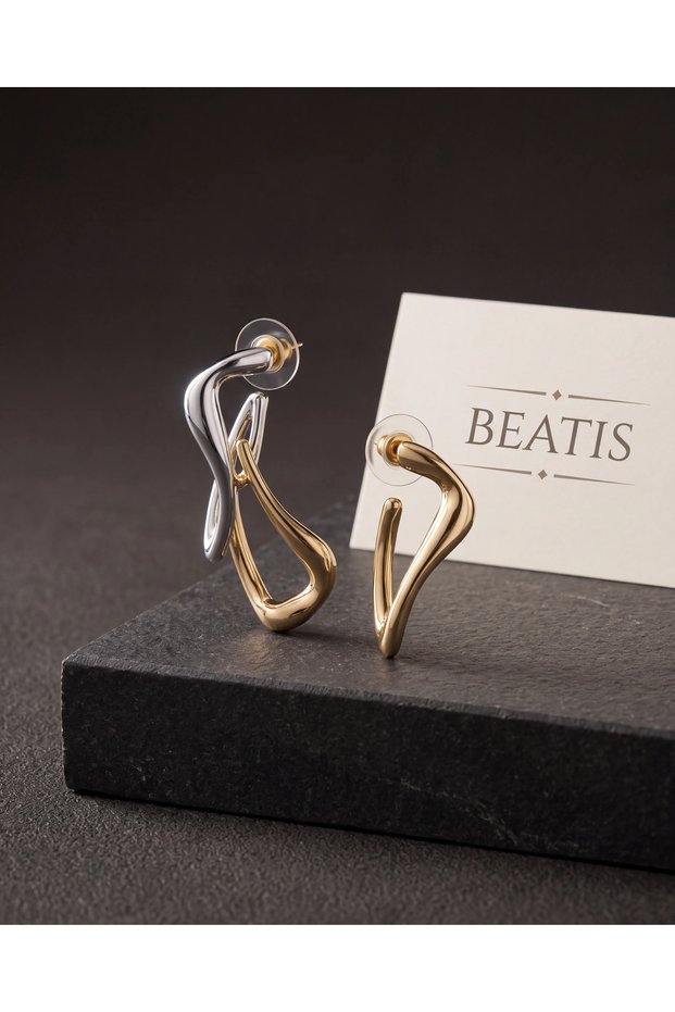 Gold and Silver Color Asymmetric Geometric Women's Earrings