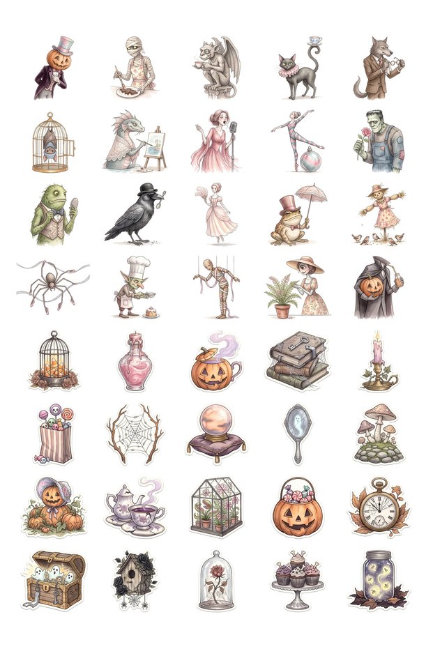 Halloween Fairy Tale Ghost Sticker Set 40 Pieces Agenda Scrapbook Journal Planner Stickers