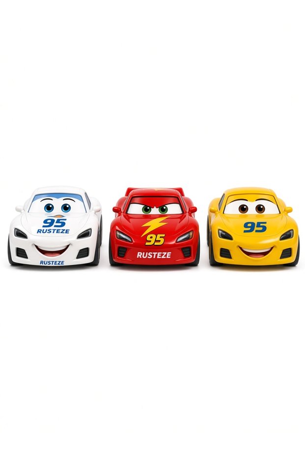 3-Piece Toy Car Set Yellow Red White Racing Car