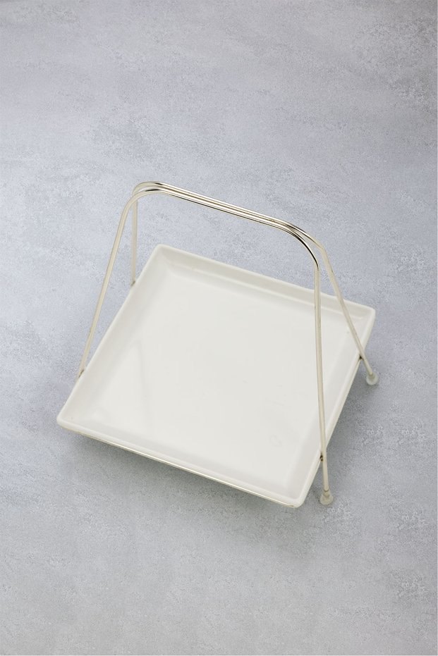 Linea Metal Square Plate Serving Stand with Handles, Single Layer Catering and Serving Stand