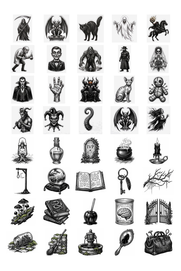 Halloween Scraping Technique Sticker Set 40 Pieces Agenda Scrapbook Journal Planner Stickers