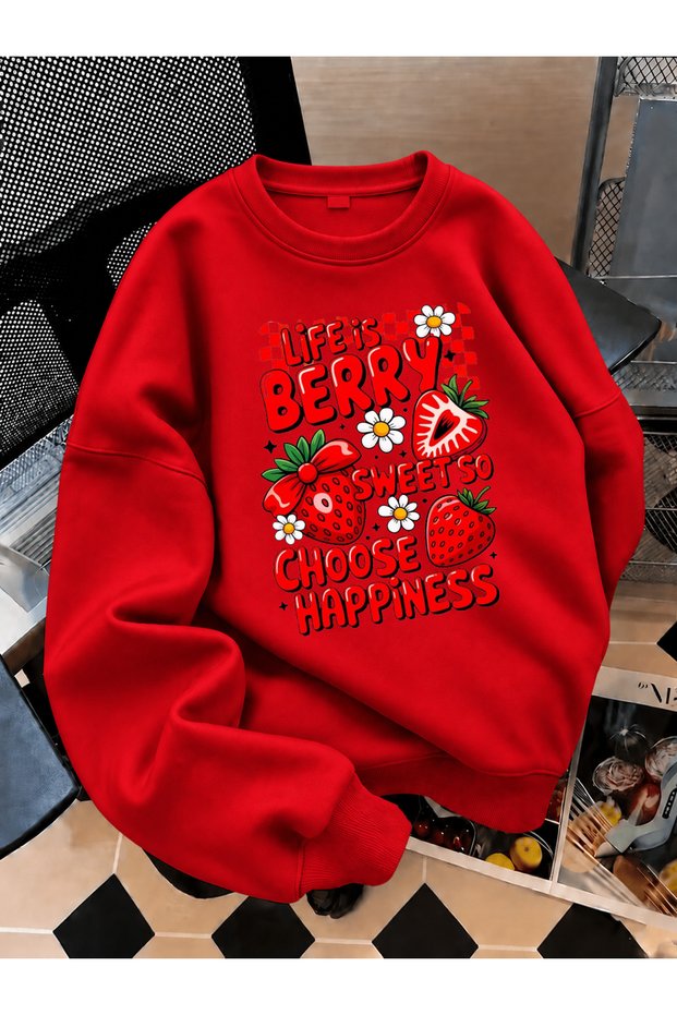Crew Neck Sweatshirt for Girls, Printed 3-Yarn Threaded Winter Sweatshirt
