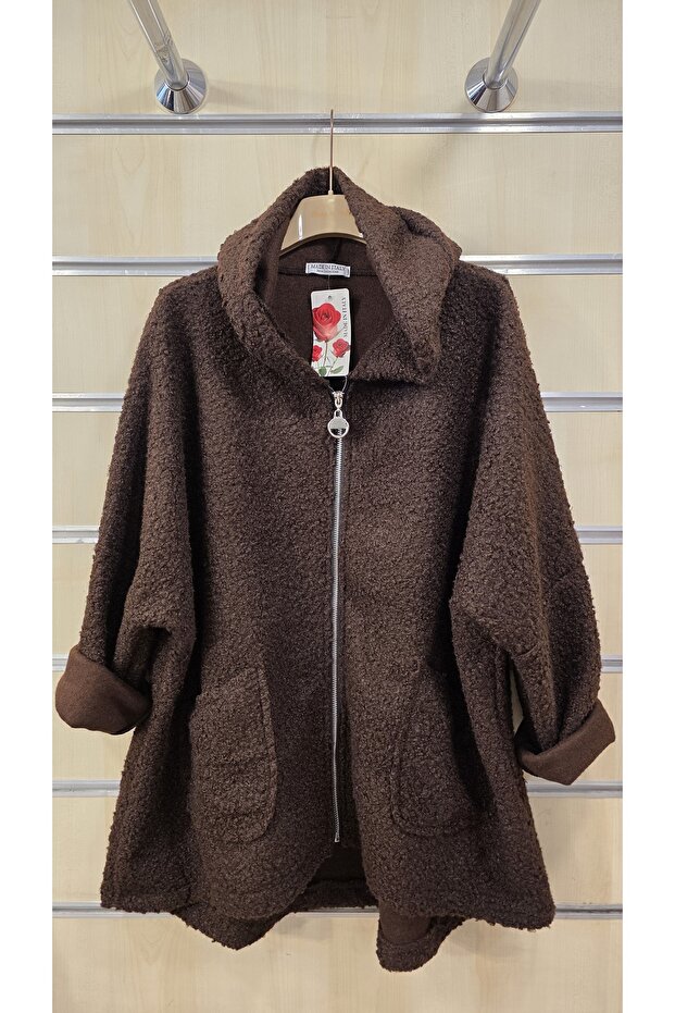Italian Boucle Jacket with Hood, Plain Pattern