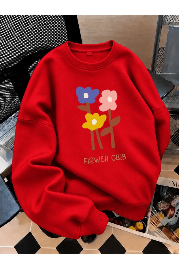 Crew Neck Sweatshirt for Girls, Printed 3-Yarn Threaded Winter Sweatshirt