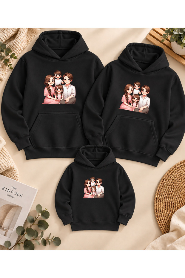 Hooded Winter Sweatshirt Family Combination Printed 3 Thread Threaded Yarn – Price Is for One Piece