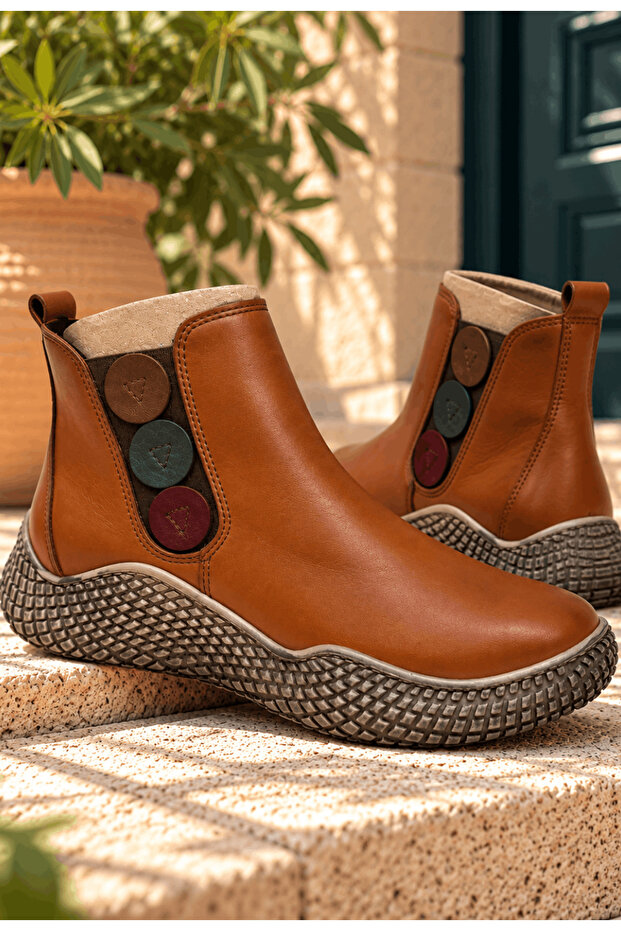 Genuine Leather 3-Button Detailed Boots Model Name: Anthea