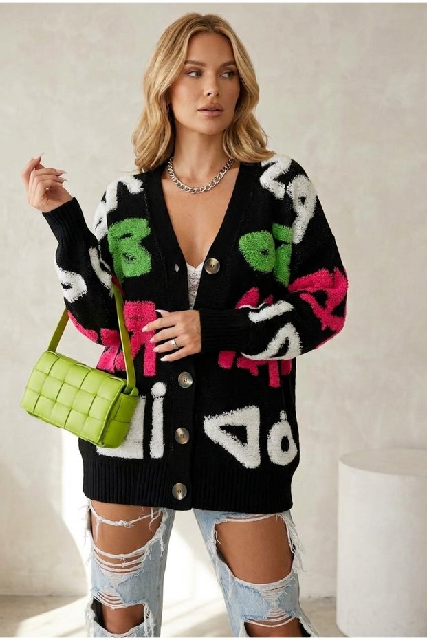 Women's Oversize Knitwear Cardigan Multi-Colored Loose-Fitting Buttoned