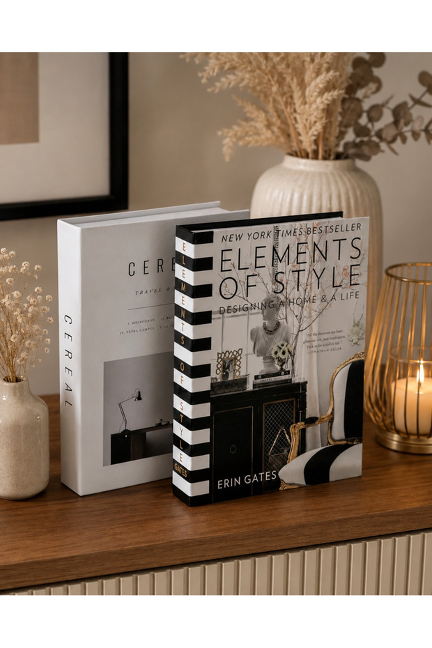 Elements of Style & Cereal 2-Piece Decorative Book Box Set – Black and White Design, Premium Home and Office Decor