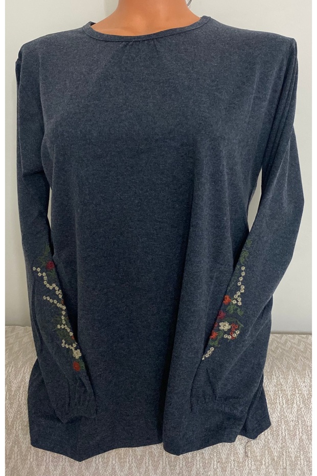 Er clothing winter cotton jersey blouse long sleeve crew neck embroidered lace