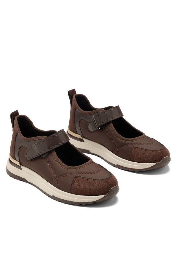 Women's Brown Velcro Mary Jane Sneaker Thick Sole Casual Sports Shoes
