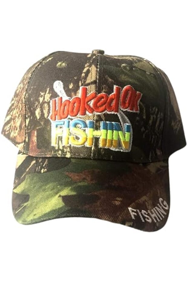 Cap Camouflage Fishing Embroidery Design HOOKED OK FISHING