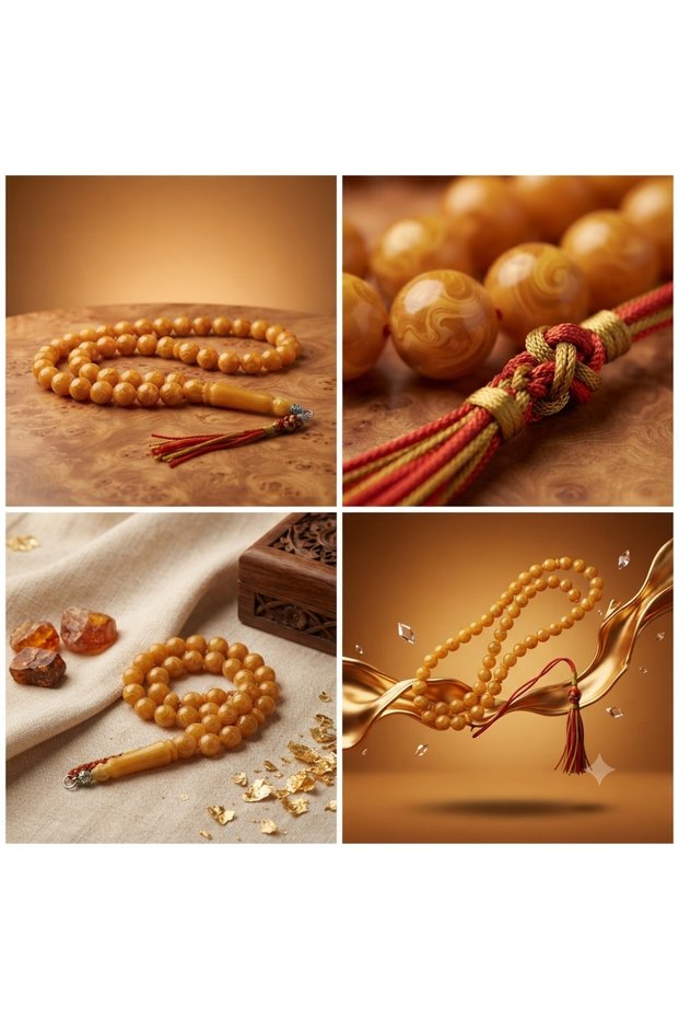 مسباح بكلايت شبيه الكهرمان تفصال احمر مع ذهبي