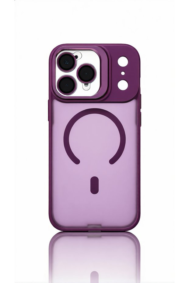 iPhone 18 Pro Compatible Case Matte Magsafe Camera Lens Protected Transparent Silicone Back Cover with Metal Camera Stand