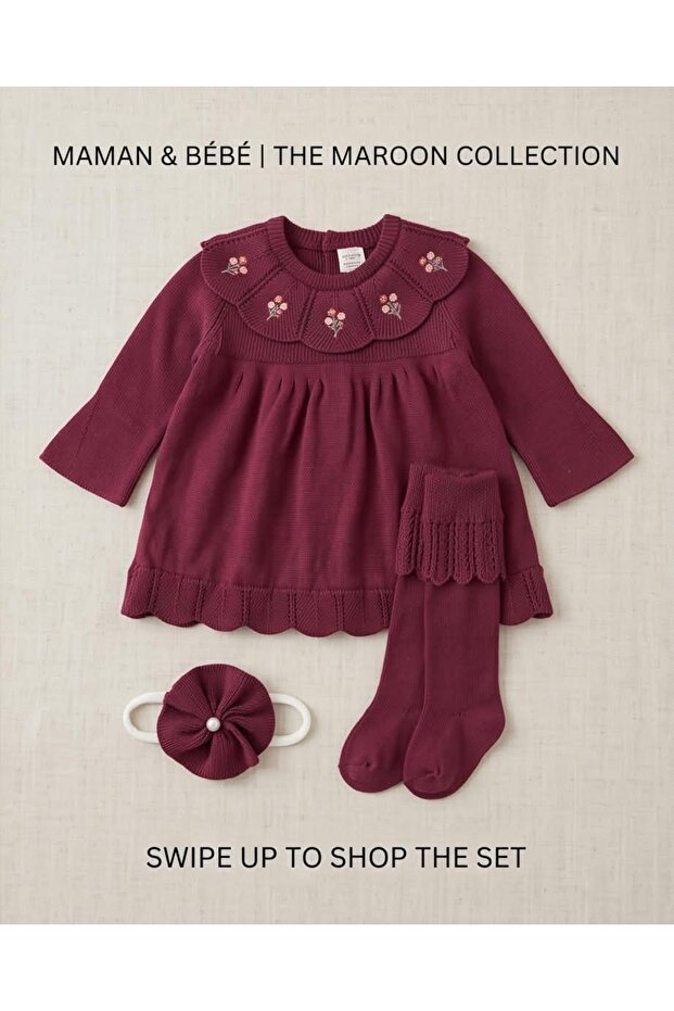 100% Knitwear Flower Dress Set