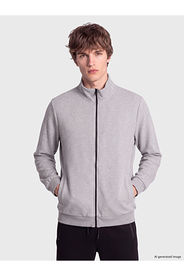 Rmz Gi̇yi̇m Farkiyla Dik Roba Collar Men's Zipper Sweatshirt