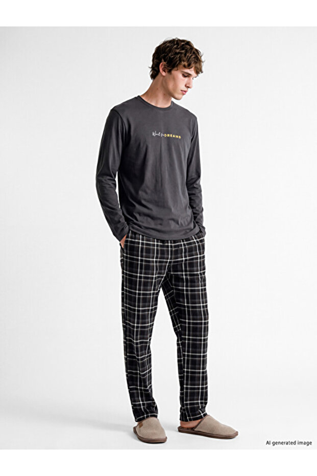 Quality Pieces from Çelebi Store Standard Fit Checked Embroidered Men's Pajama Set