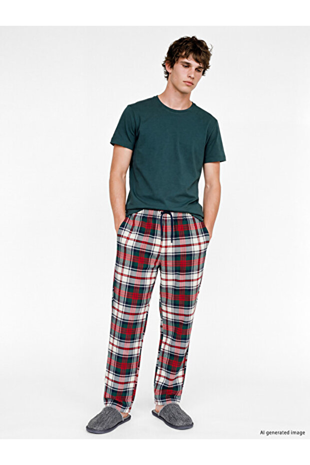 Esvab • Modern & Distinctive Standard Fit Checkered Embroidered Men's Pajama Bottoms