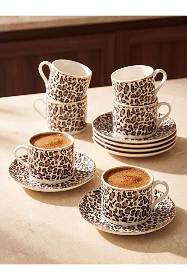 I Leopard Embroidered Porcelain Coffee Cup Set for Six People from Freezen Store