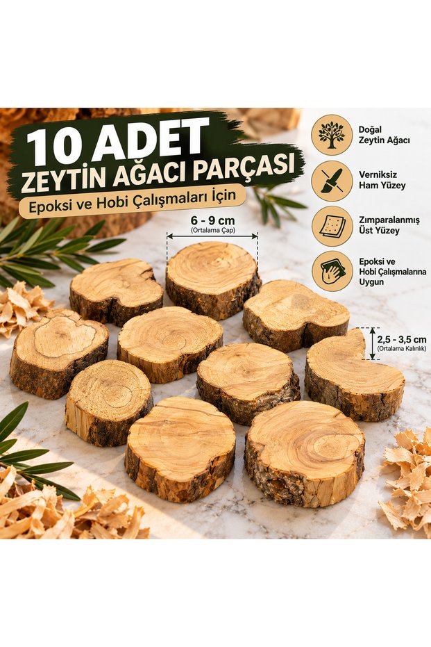 10 Pieces Olive Tree Slice 6-9 cm Epoxy Hobby Wood Slice Natural Raw Olive Wood Sanded
