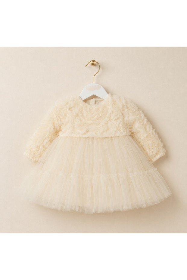 Pearl Rose Girls' Long Sleeve Special Occasion Dress with Bow on the Back and Pearl Detail
