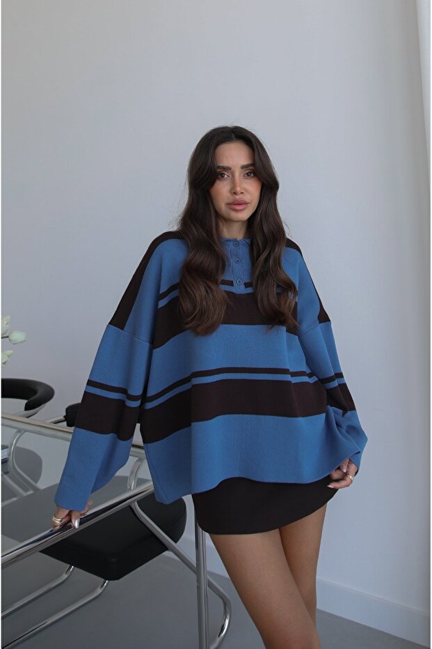 Blue Kiva Striped Oversize Sweater