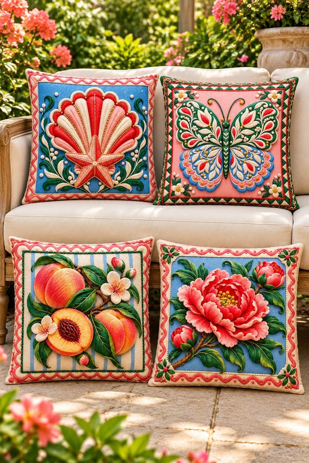 3D Printed Peach and Rose Patterned 4-Piece Throw Pillow Cover Set