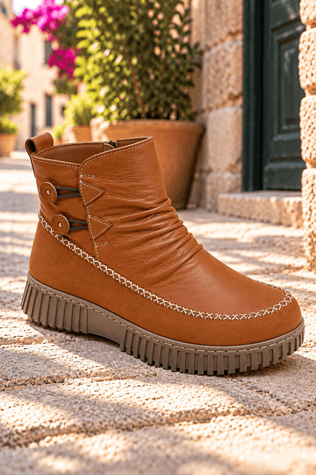 Genuine Leather Button Detailed Boots Model Name: Sekhmet