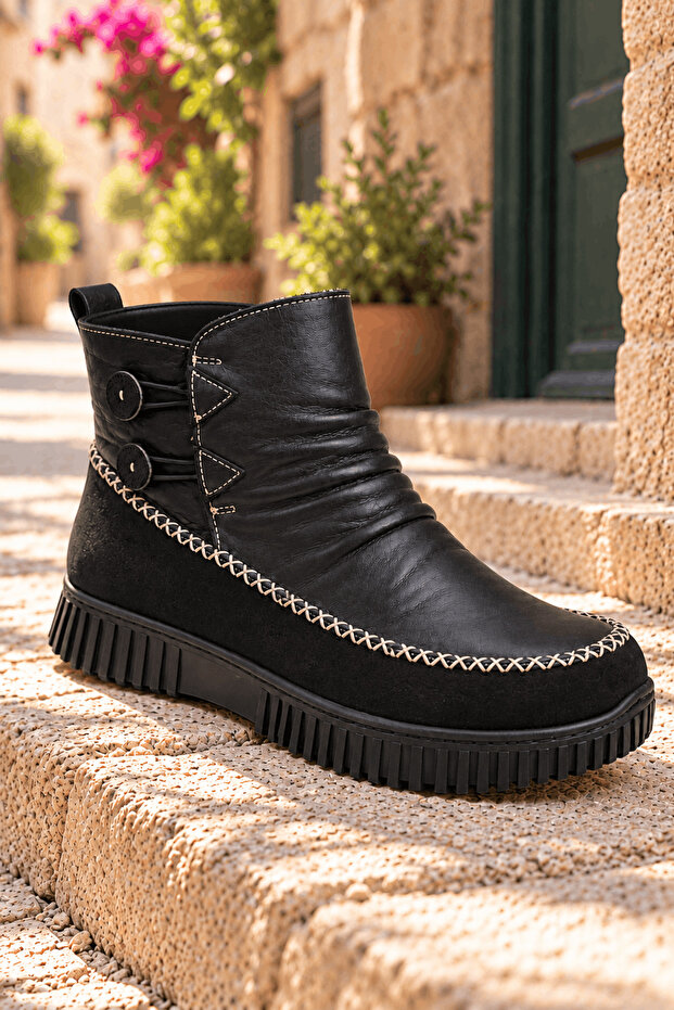 Genuine Leather Button Detailed Boots Model Name: Sekhmet