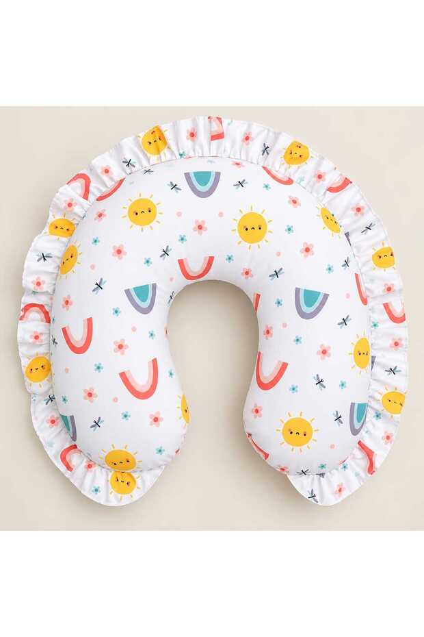 Ruffled Nursing Pillow and Support Cushion, 100% Cotton Fabric
