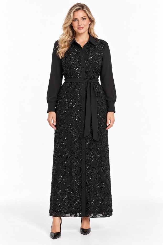 Sequin Embroidery Detailed Dress Length 135 cm