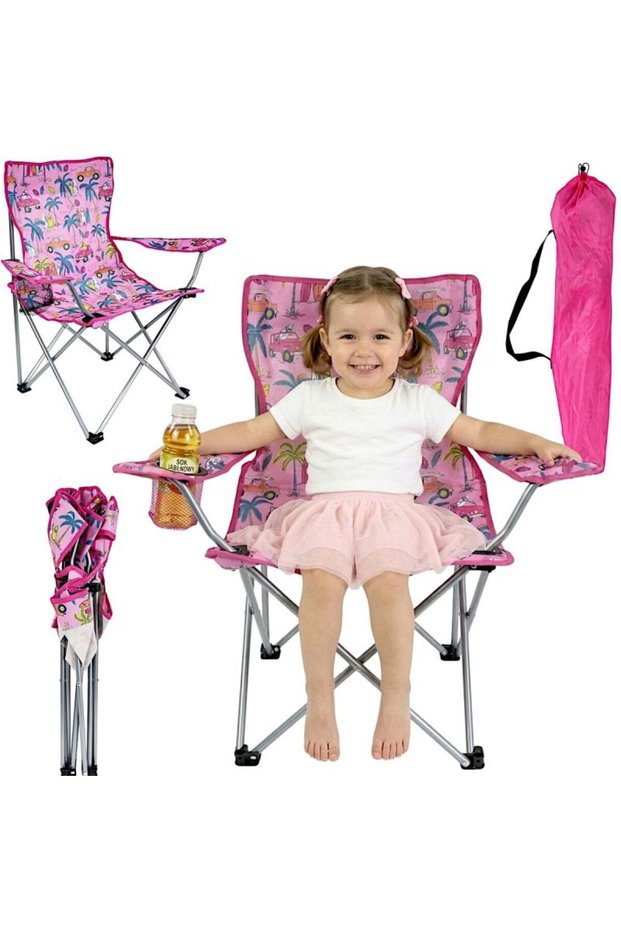 Scaun de camping pliabil roz pentru copii