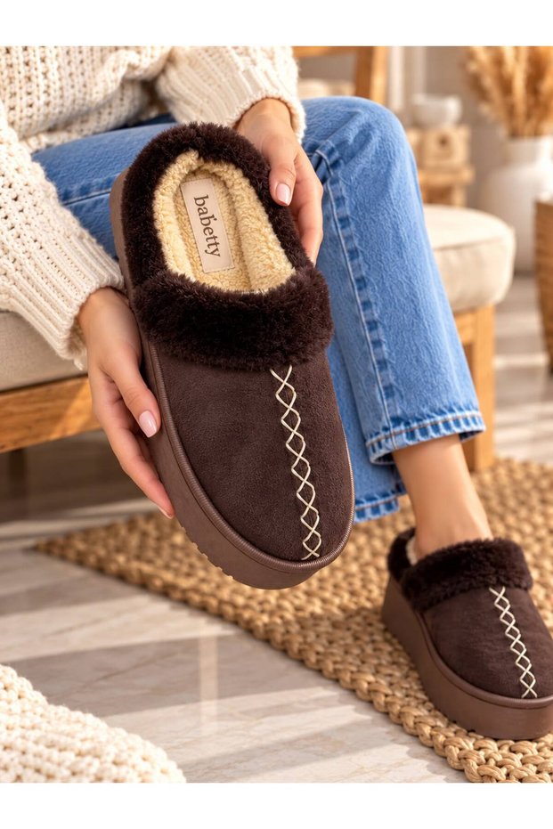 Women's Furry Patterned House Slippers, Warm Plush Soled Winter Comfortable Home Shoes
