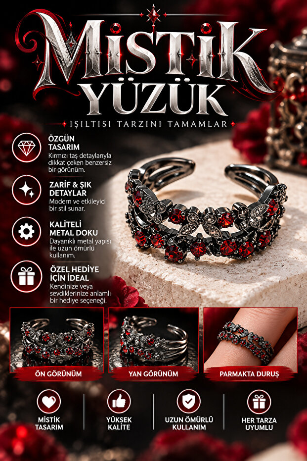 Mystical Gothic Butterfly Red Stone Ring