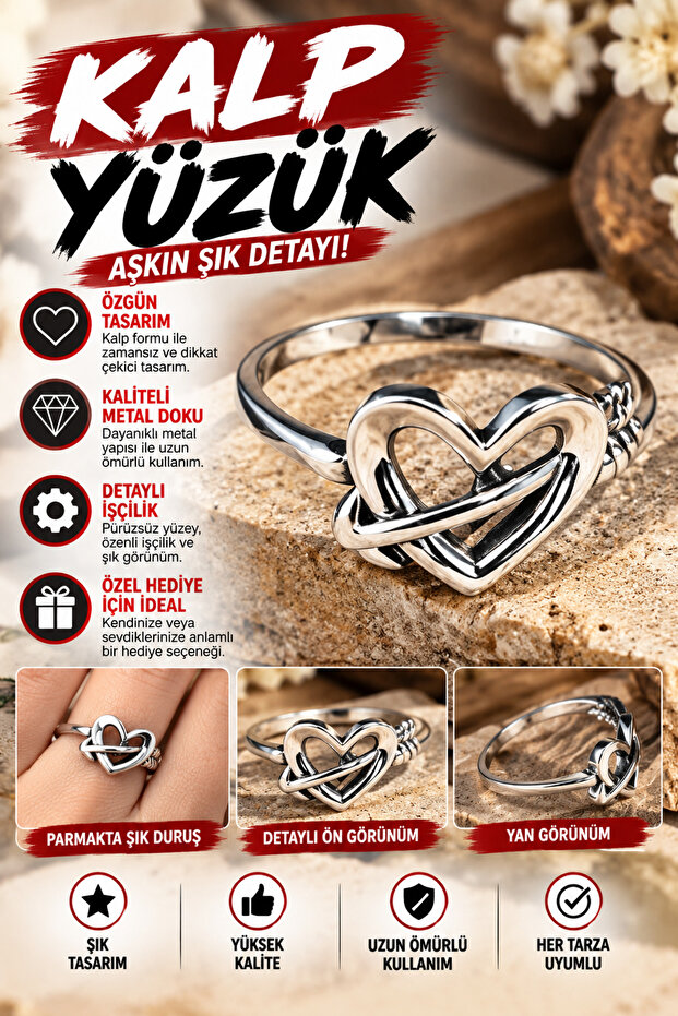 Modern Women's Ring with Heart Figure