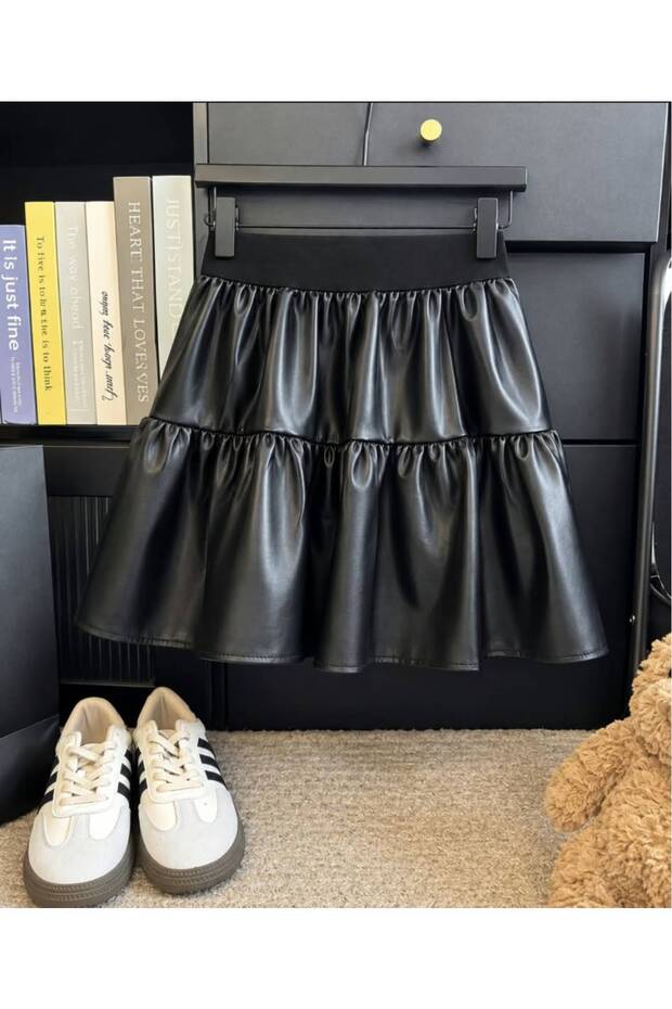 Mini Skirt Faux Leather Mini Skirt Flared Skirt Bell Skirt Full Lycra Leather Skirt
